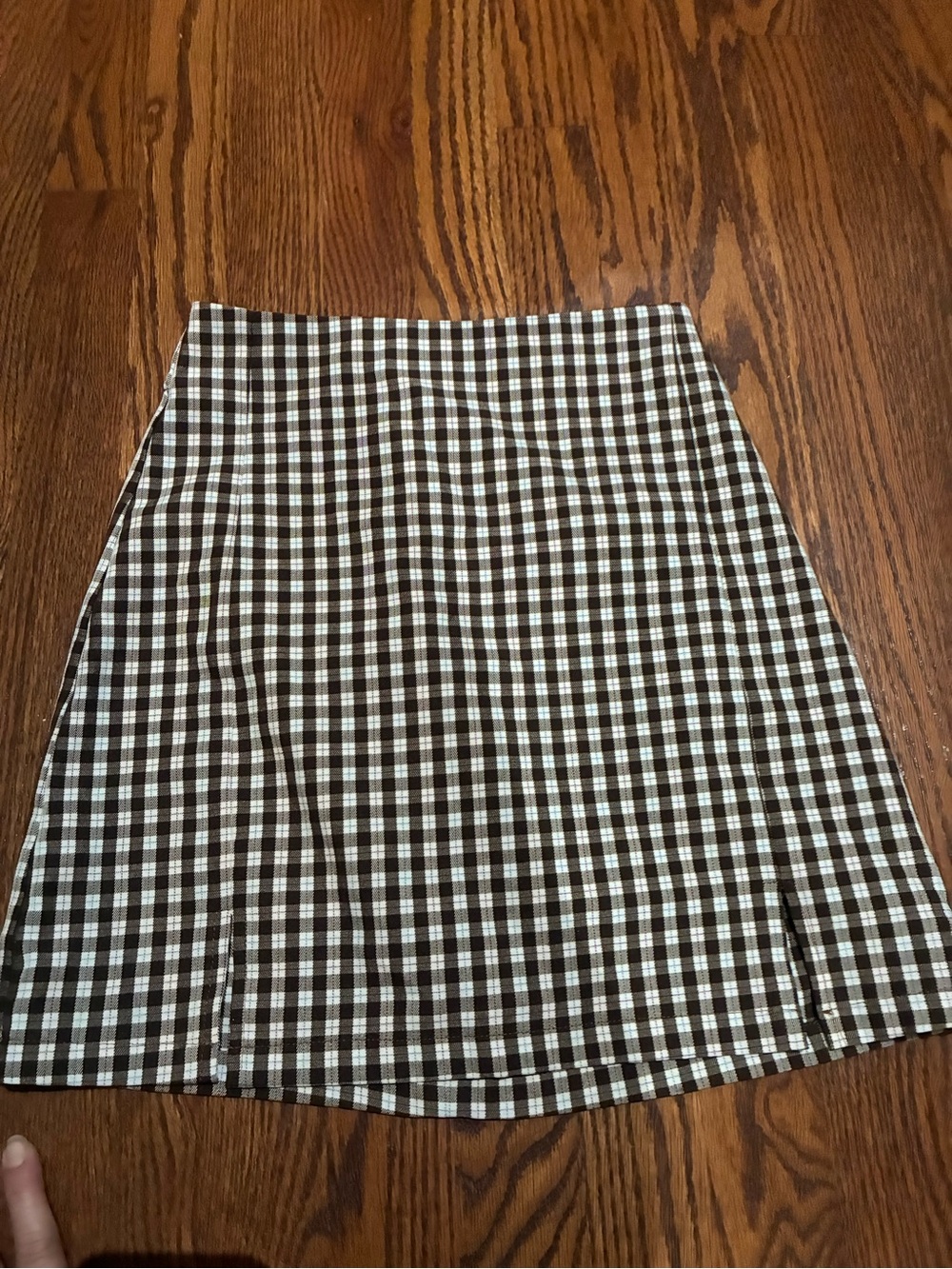 Gingham A-Line Mini Skirt in Brown and White